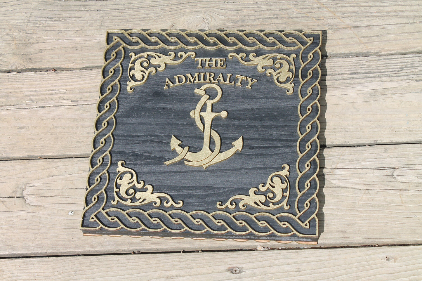 Admiralty Wood Sign, Anchor, Nautical Sign, Navy, Admiral, Captain, Sea, Black and Gold, Indoor, Outdoor Sign, 3D, Wooden, Office