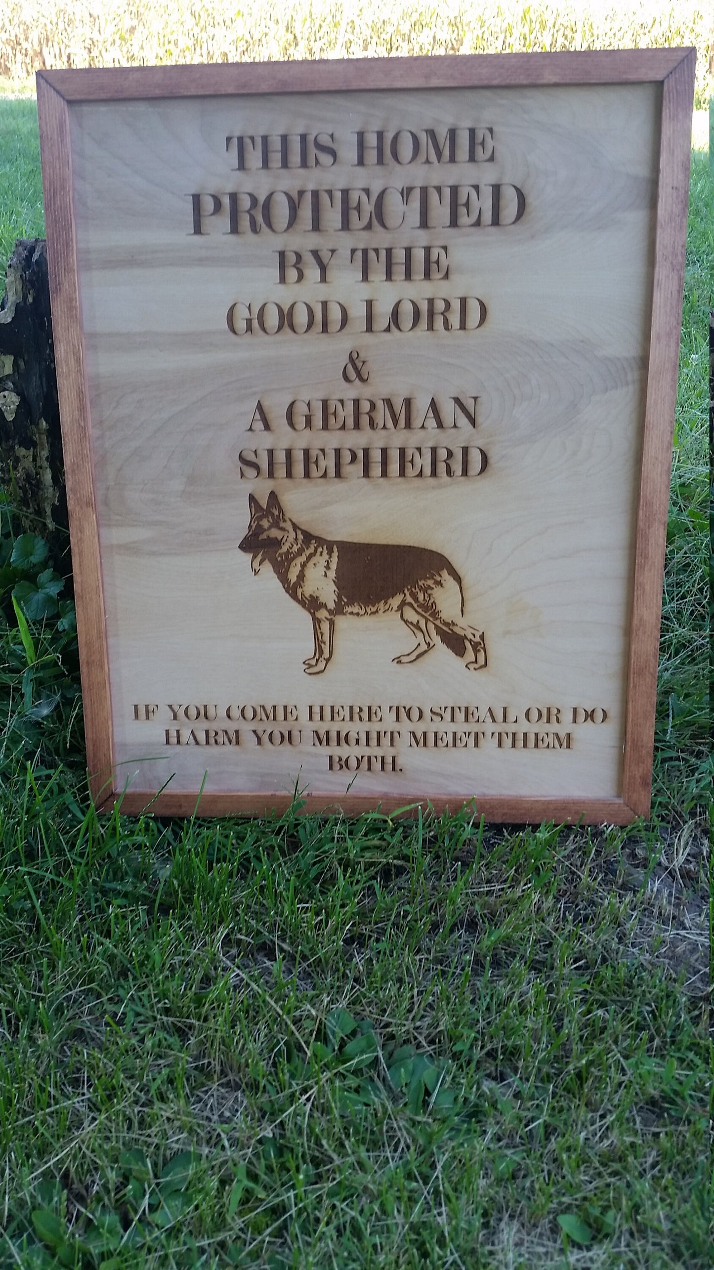 German Shepherd sign, This home is Protected by good Lord and a German Shepherd, Handmade wood Sign, Personalized Signs dog lover gift decor