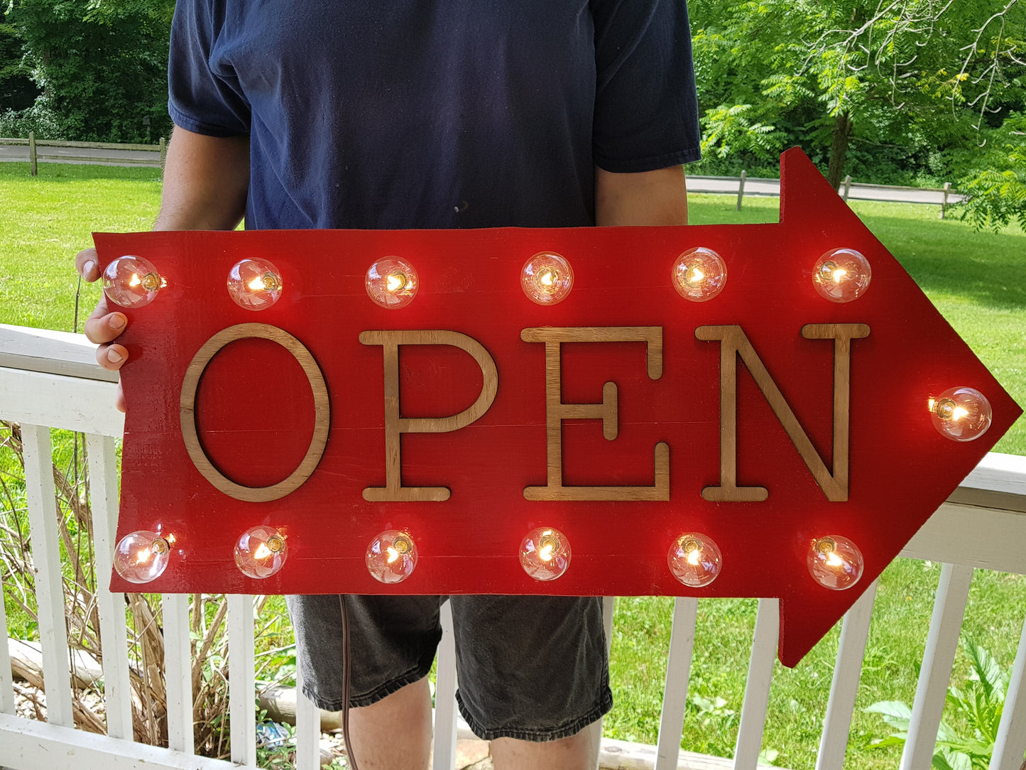 Marquee Sign, Open arrow lit entrance Light Electric, Retro Sign, 1950s, Wood, Wooden, 3D, Interior Exterior, outdoor, Business Sign