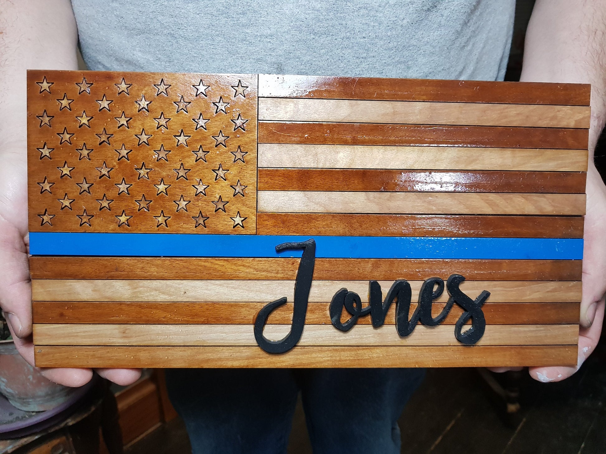 Thin Blue Line, Personalized American Flag Wood Sign, First Responders, Police, Law Enforcement, Fire, EMS, Communications