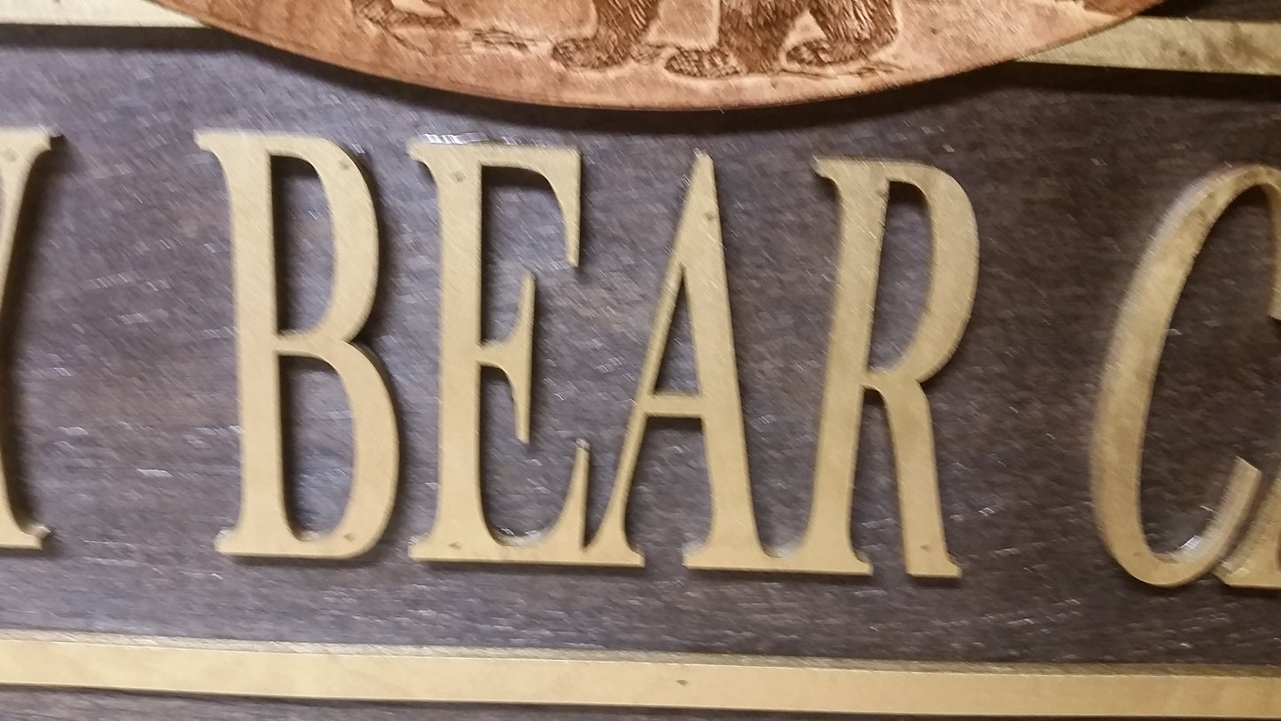 Bear Cabin Sign Vacation Rental Sign VRBO Entrance Address Sign Raised Text Engraved Detailed Business Sign Bear Forest Sign Business Logo