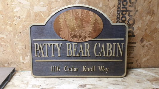 Bear Cabin Sign Vacation Rental Sign VRBO Entrance Address Sign Raised Text Engraved Detailed Business Sign Bear Forest Sign Business Logo