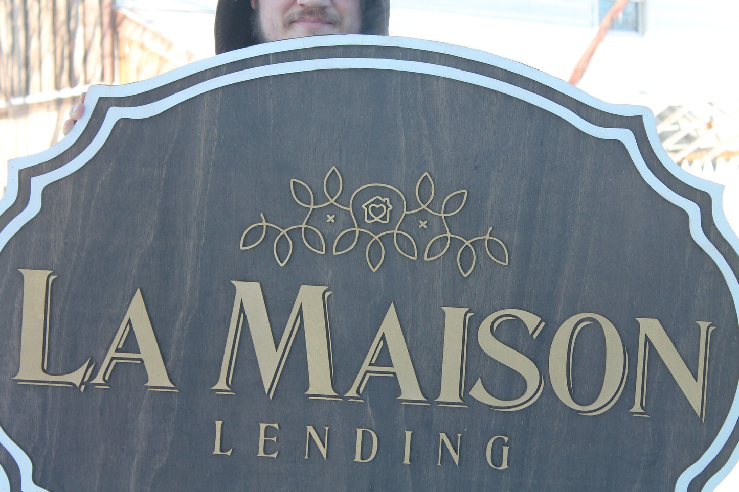 large wood sign, Financial, Banking, Lending, Mortgage Broker Business Sign, Oval, Raised Text, Custom, Small Business Laser Cut, Wood,