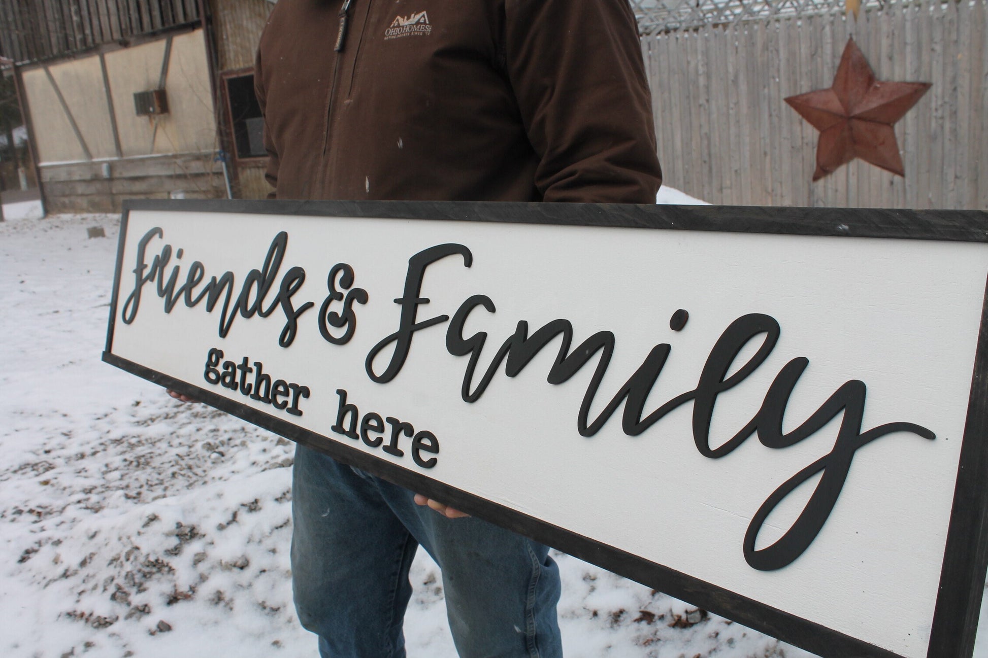 Friends and Family Gather Here, Wood Sign, Extra Large Country Sign ,Large Raised Letter, Over-sized, Wood,Couch Sign, Fireplace Sign