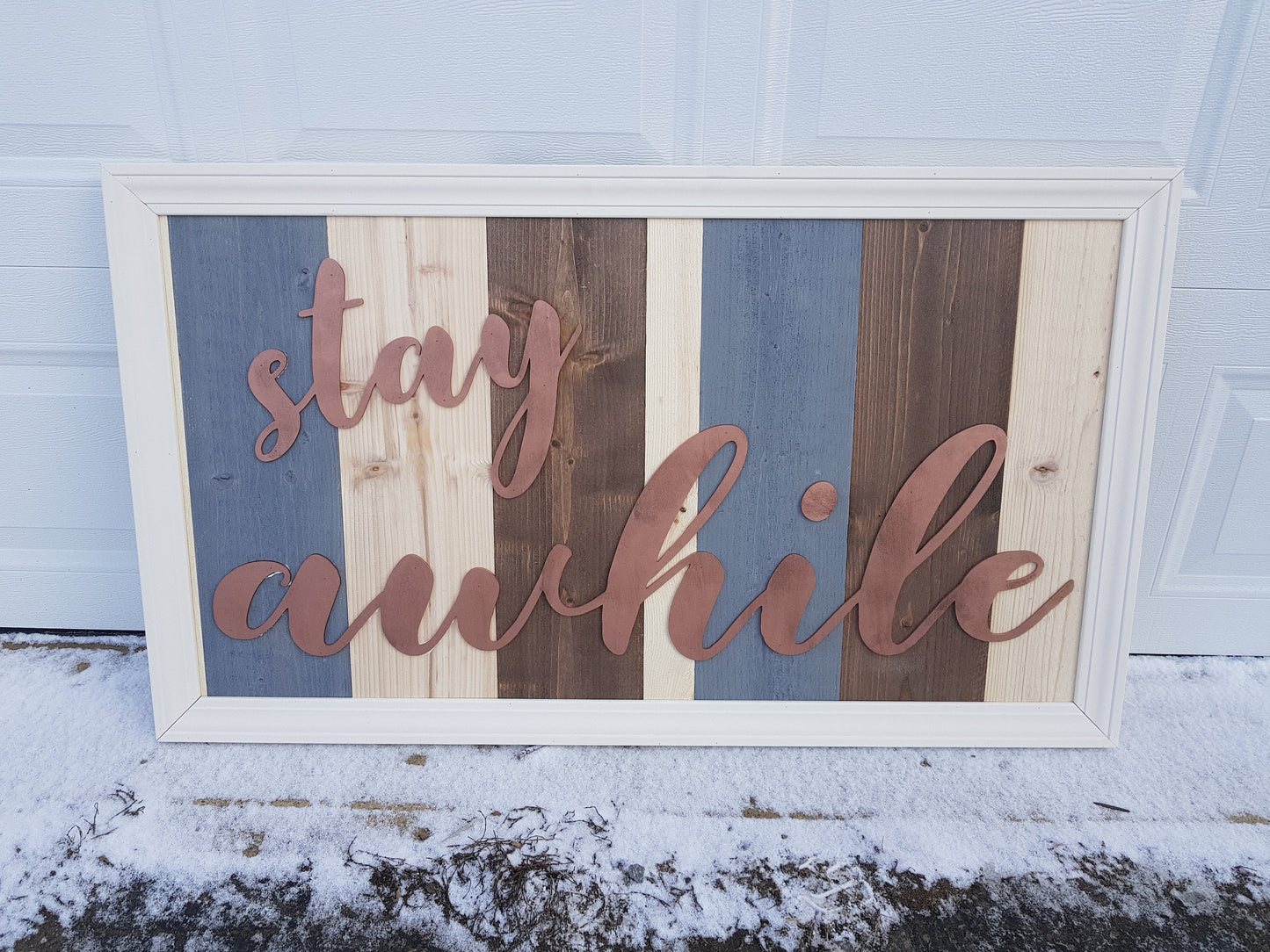 Stay Awhile Wood Sign, Raised Letters, Over Sized, Barn Wood, Rustic, Shabby Chic, Couch Sign, Fireplace Sign