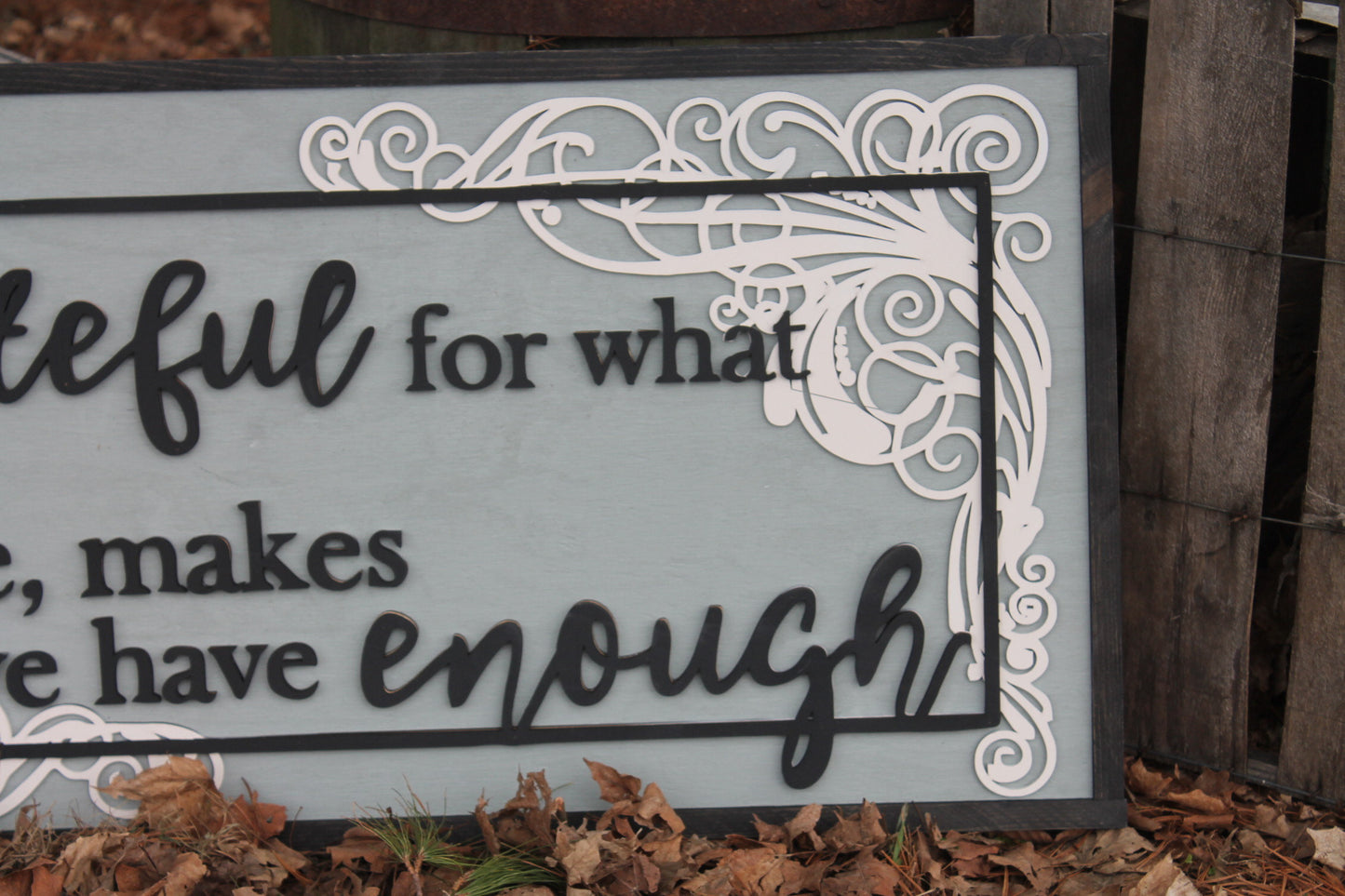 Being Grateful, Extra Large, Raised Letter Sign, What We Have Is Enough, Dining Room, Living Room, Couch Sign, Encouraging, Framed