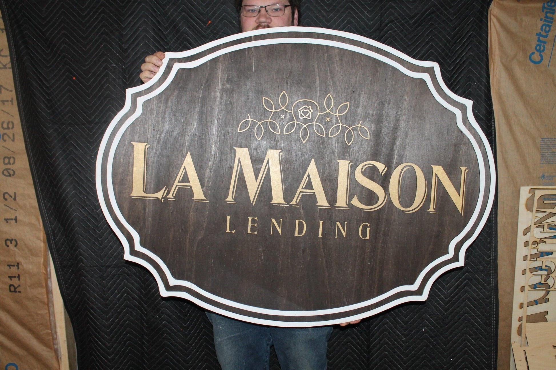 large wood sign, Financial, Banking, Lending, Mortgage Broker Business Sign, Oval, Raised Text, Custom, Small Business Laser Cut, Wood,