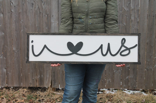 I Love Us Sign Raised Text Script I Heart Us Wood Sign Large Couch Living Room Sign Rustic Primitive Shabby Chic Text Unique Wedding gift