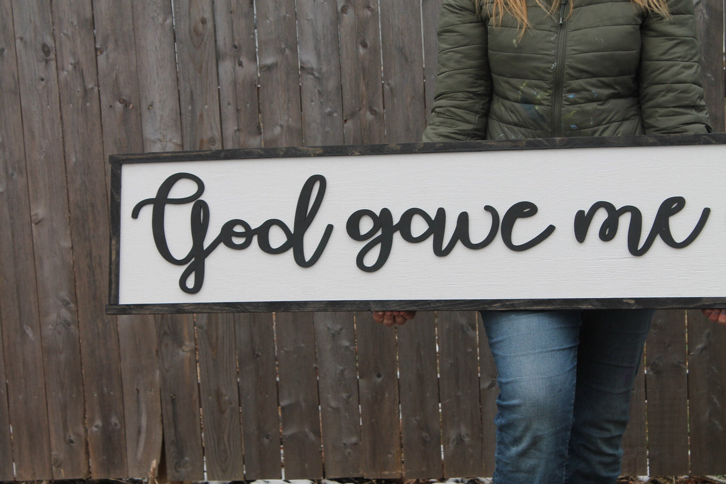 God Gave Me You, Large Wood Sign, Over Sized, Raised Text, Wedding Gift, Bedroom Sign, Couch Sign, Fireplace Sign, Shabby Chic, Rustic