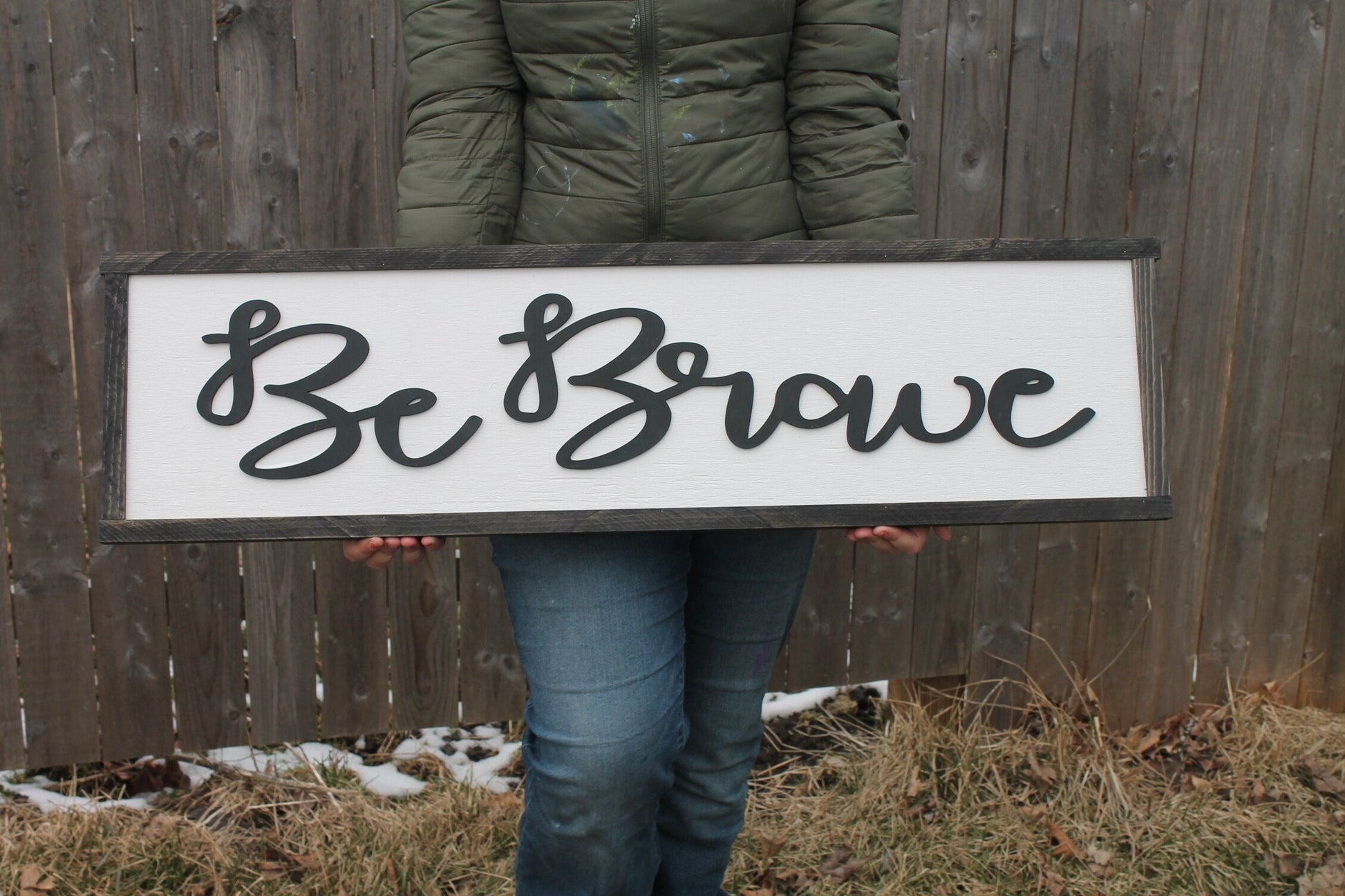 Be Brave Nursery Sign Raised Text Wood Sign Adventure Travel Large Over Sized Rustic Primitive Shabby Chic 3D Script Over the Crib