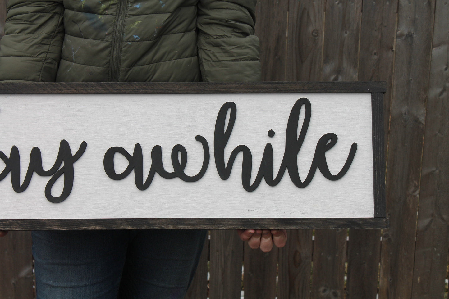 Stay Awhile, Guest Room Sign, Bed Sign, Couch Sign, Large, Over Sized Rustic, Primitive, Shabby Chic, Raised Text, 3D, Wood