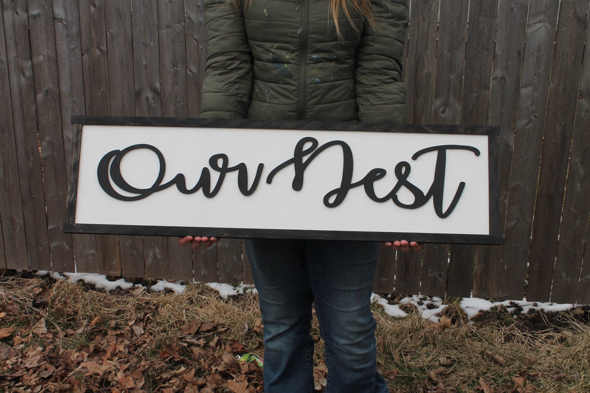 Our Nest Wood Sign, Raised Text, Wedding Gift, Couch Sign, Large, Over Sized Rustic, Primitive, Shabby Chic, 3D, Housewarming Gift