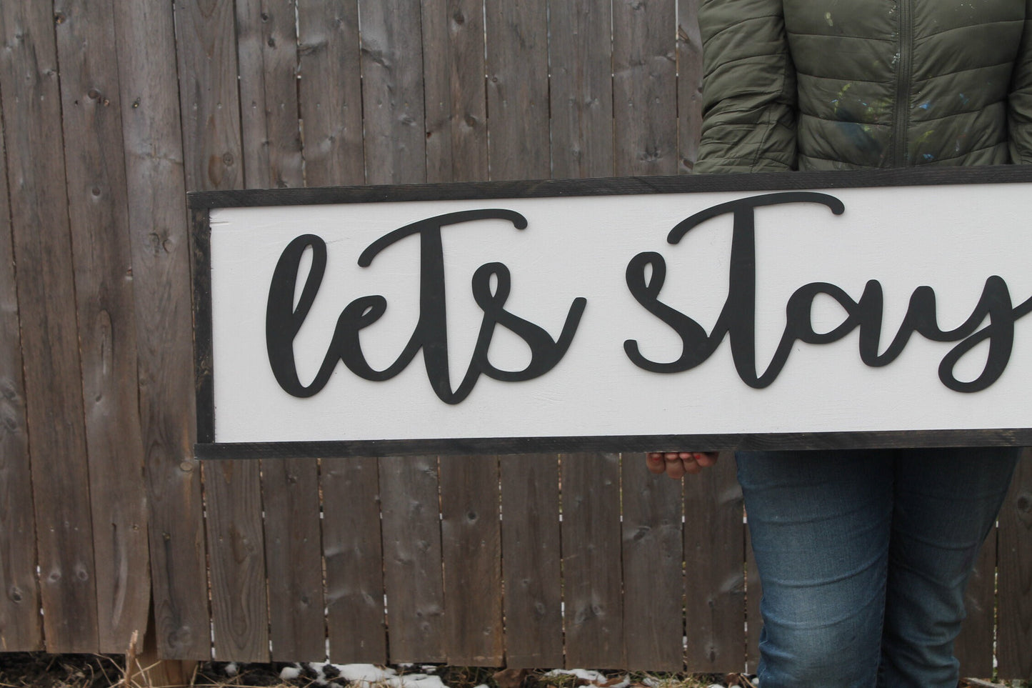 Lets Stay Home, Large family sign, wood, 3D, Raised Text, fireplace, living room, dining room, shabby cottage, chic, farmhouse, rustic decor