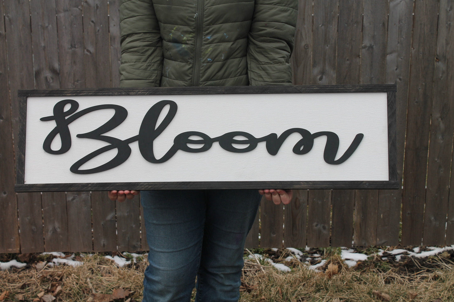 Bloom Wood Sign, Raised Text, Floral, Encouraging, Couch Sign, Large, Over Sized Rustic, Primitive, Shabby Chic, 3D, Country Living