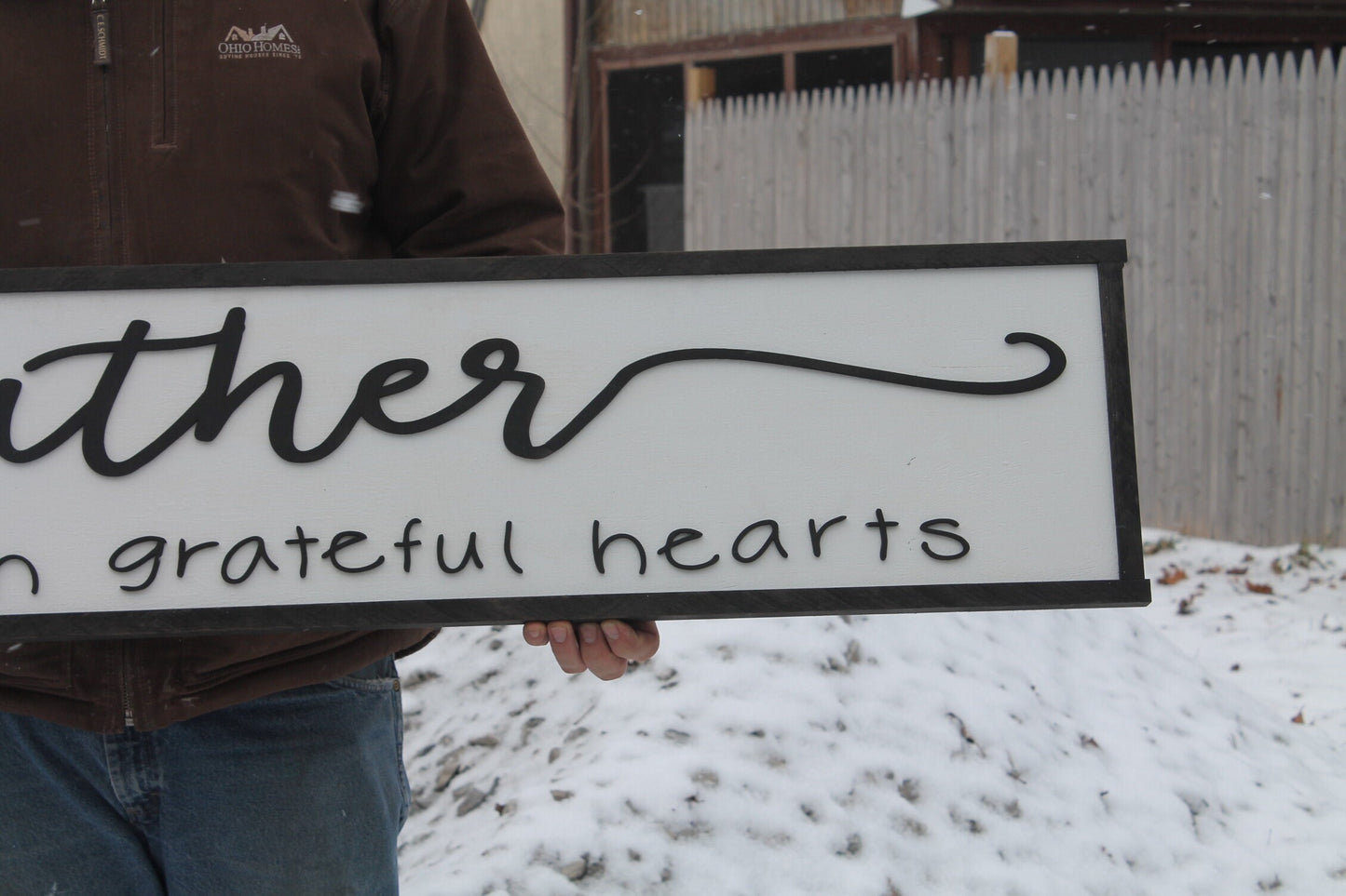 Gather Here with Grateful Hearts,Large Raised Letter, Large Custom Sign, Over-sized, Wood, Extra Large, Couch Sign, Fireplace Sign, Gift