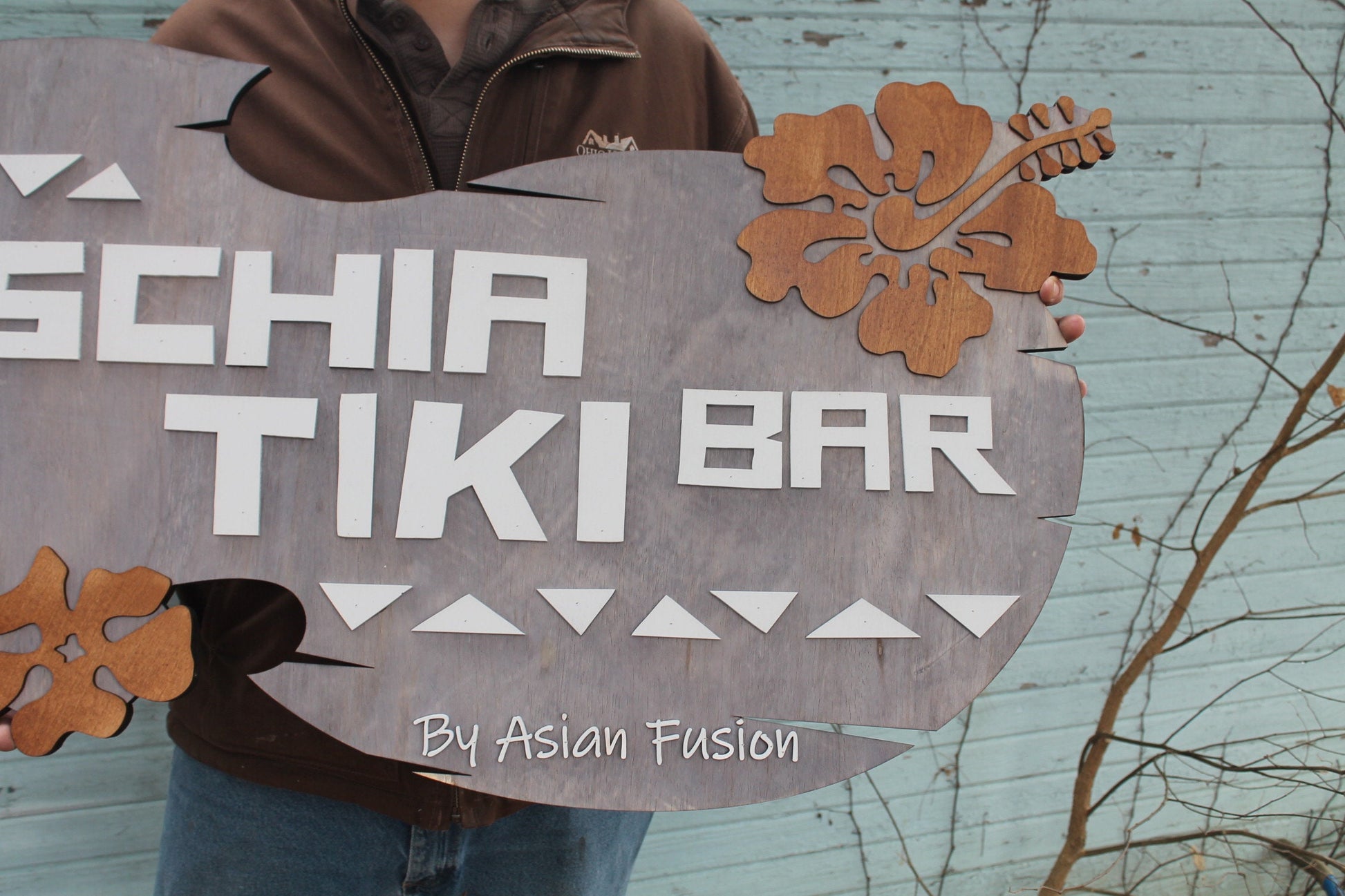 Tiki Bar Business Sign, Large Custom, Tribal, Hibiscus, Tropical, Hawaiian, Drift Wood, Business Logo, Wood, Laser Cut Out, 3D, Extra Large