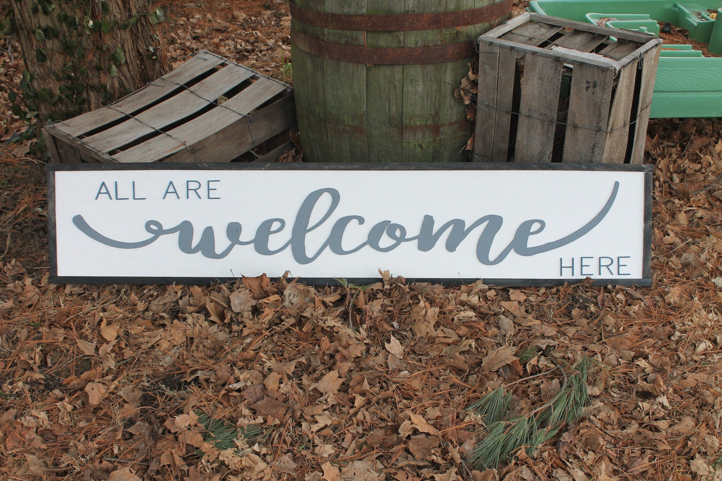All Are Welcome Here, 5 Foot Sign, Couch Side, Fireplace Sign, Extra Large, Porch Sign, Shabby Chic, Rustic, Country, Primitive, Raised Text