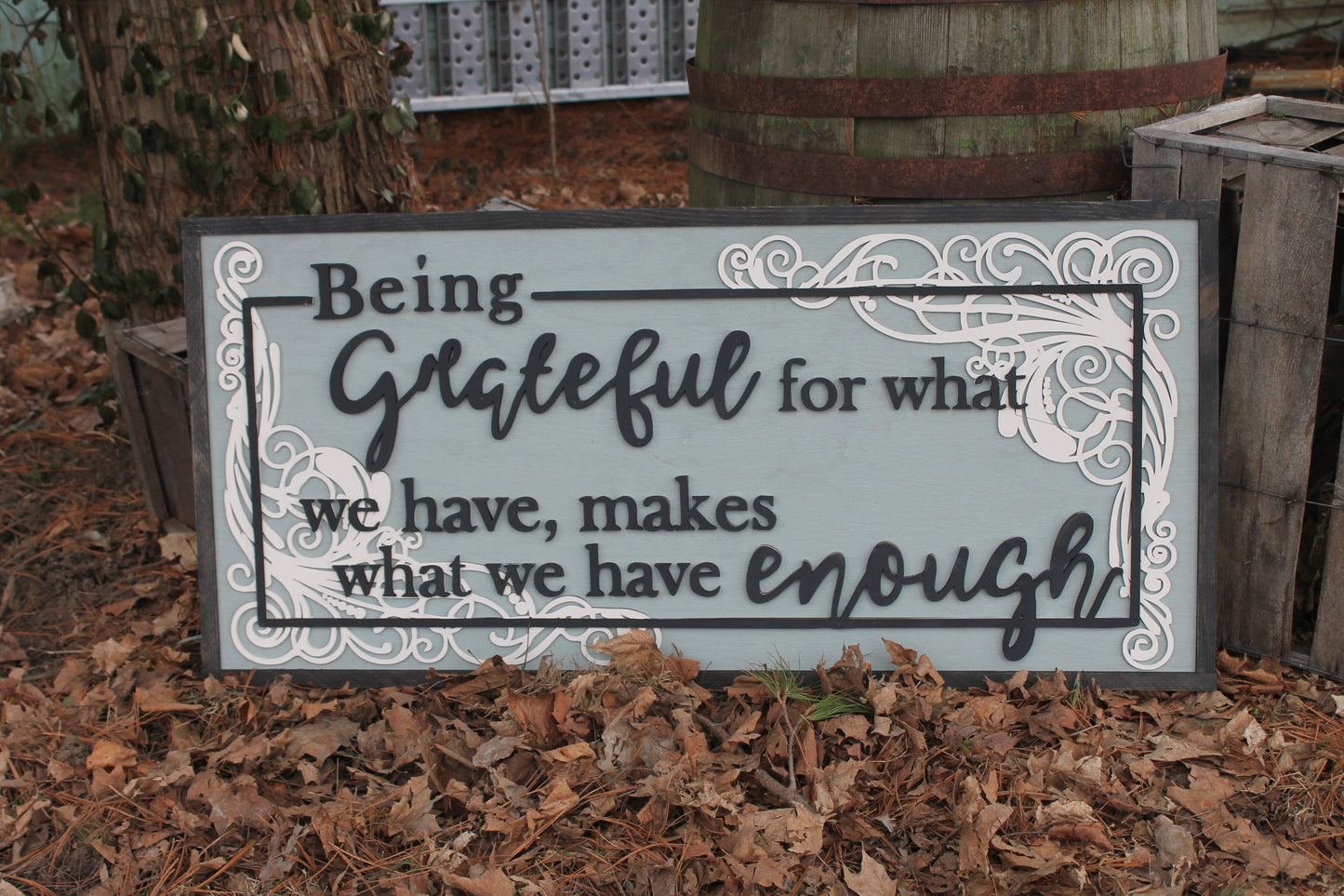 Being Grateful, Extra Large, Raised Letter Sign, What We Have Is Enough, Dining Room, Living Room, Couch Sign, Encouraging, Framed
