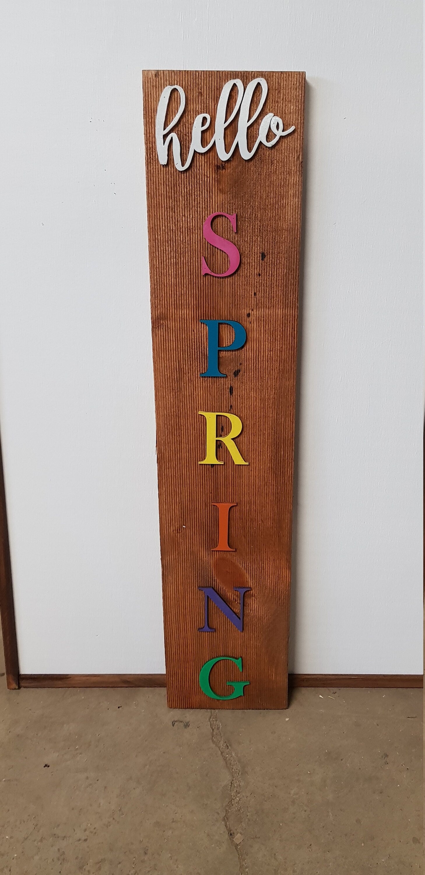 Hello Spring Porch Sign, Raised Lettering, Decor, Over-sized Rustic, Wood, Laser Cut Out, Extra Large, Sign