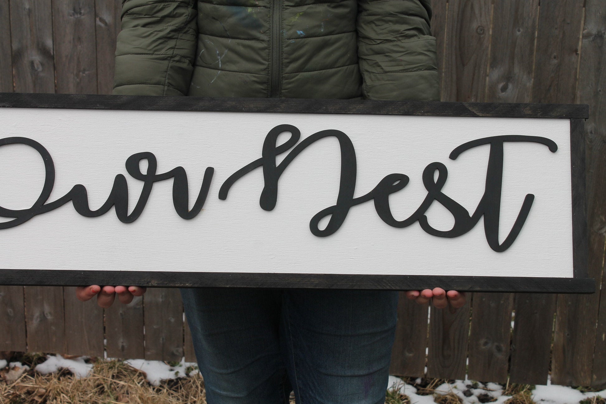 Our Nest Wood Sign, Raised Text, Wedding Gift, Couch Sign, Large, Over Sized Rustic, Primitive, Shabby Chic, 3D, Housewarming Gift
