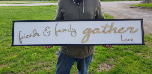 Family Sign, Friends & Family, Gather Here, Gold, Wood Sign, Extra Large, Sign ,Large Raised Letter, Over-sized, Wood, Couch