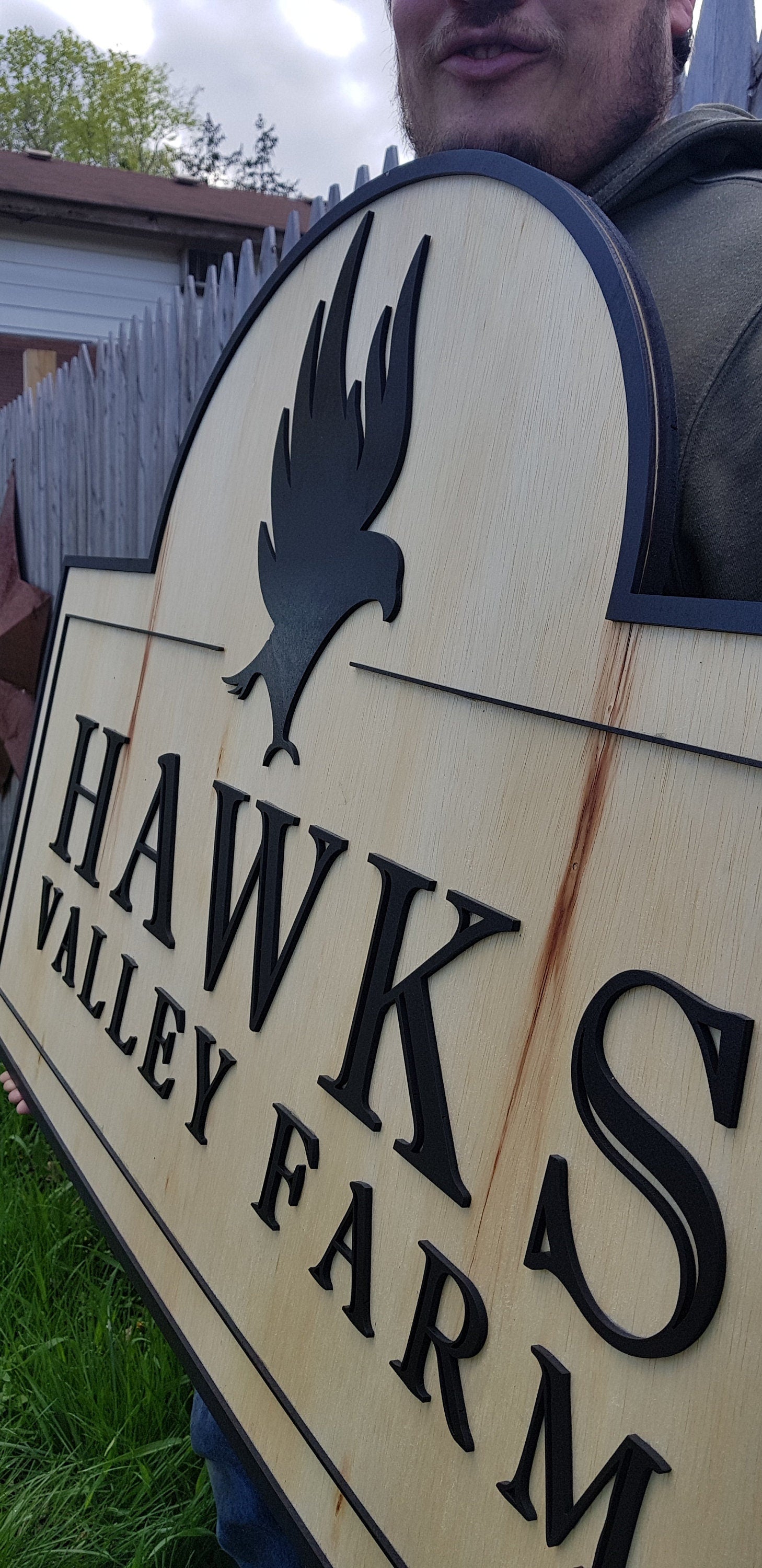 Large Custom Wooden Farm Sign Entrance Commerical Signage Logo Emblem Family Name Homestead Rustic Laser Cut Handmade Hawk Contour Business