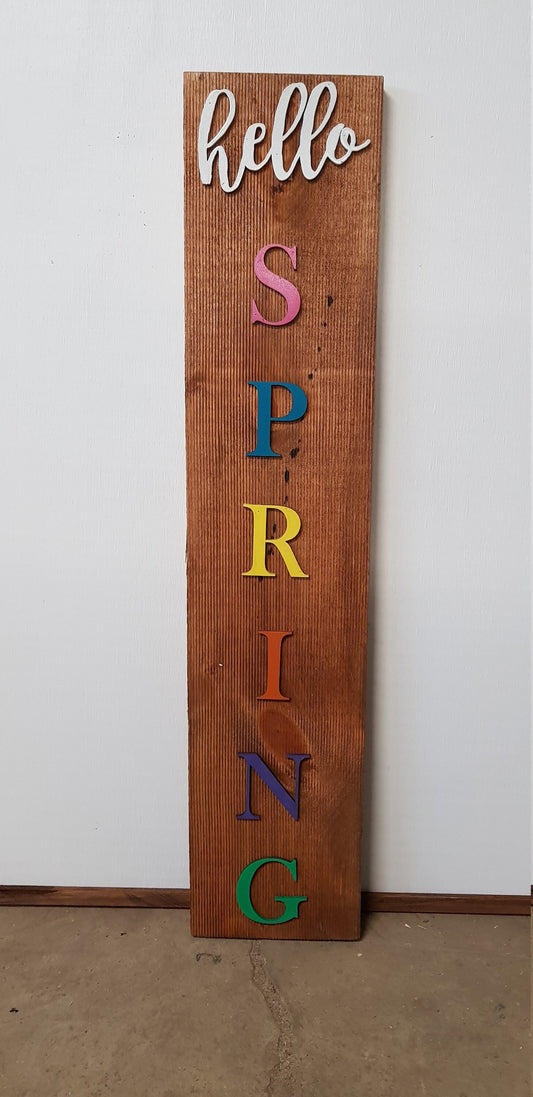Hello Spring Porch Sign, Raised Lettering, Decor, Over-sized Rustic, Wood, Laser Cut Out, Extra Large, Sign