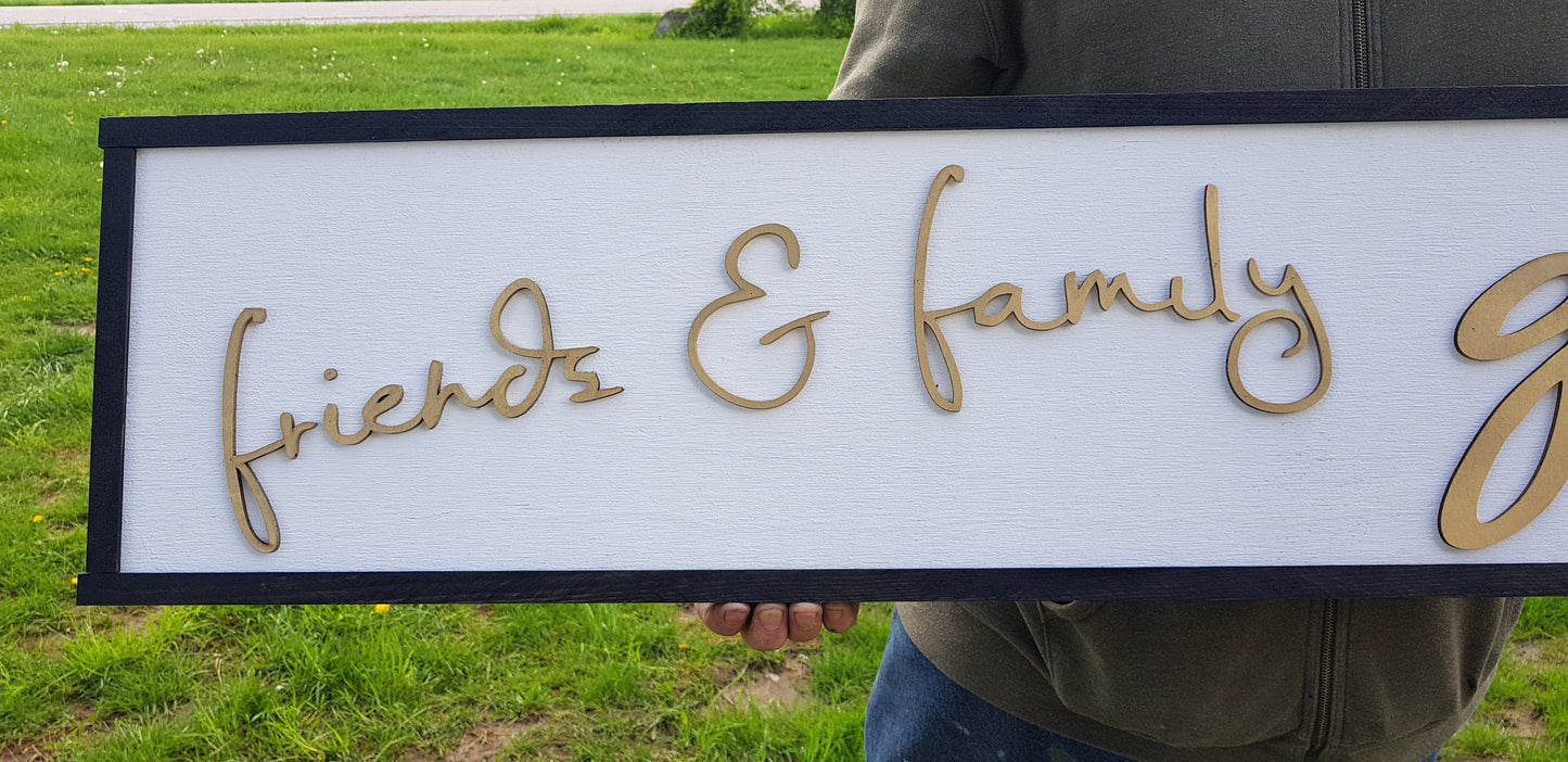 Family Sign, Friends & Family, Gather Here, Gold, Wood Sign, Extra Large, Sign ,Large Raised Letter, Over-sized, Wood, Couch