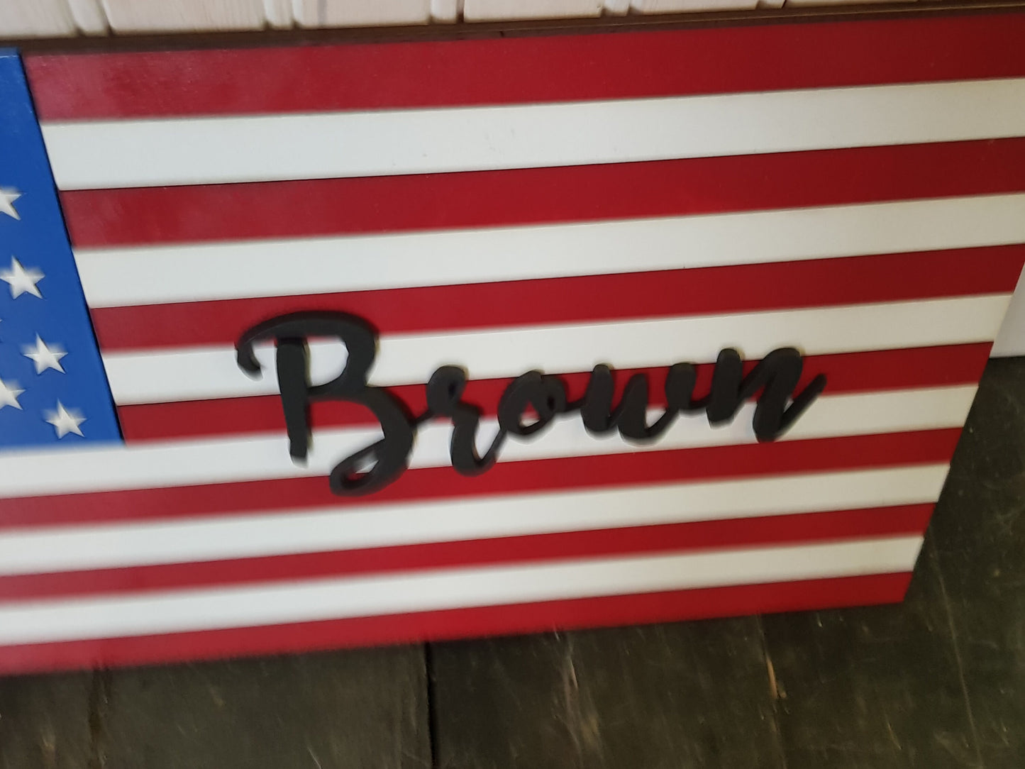 Personalized American Flag Family Name Last Name Wood Sign Proud to be an American Patriotic Stars and Stripes Independence Day Custom Laser