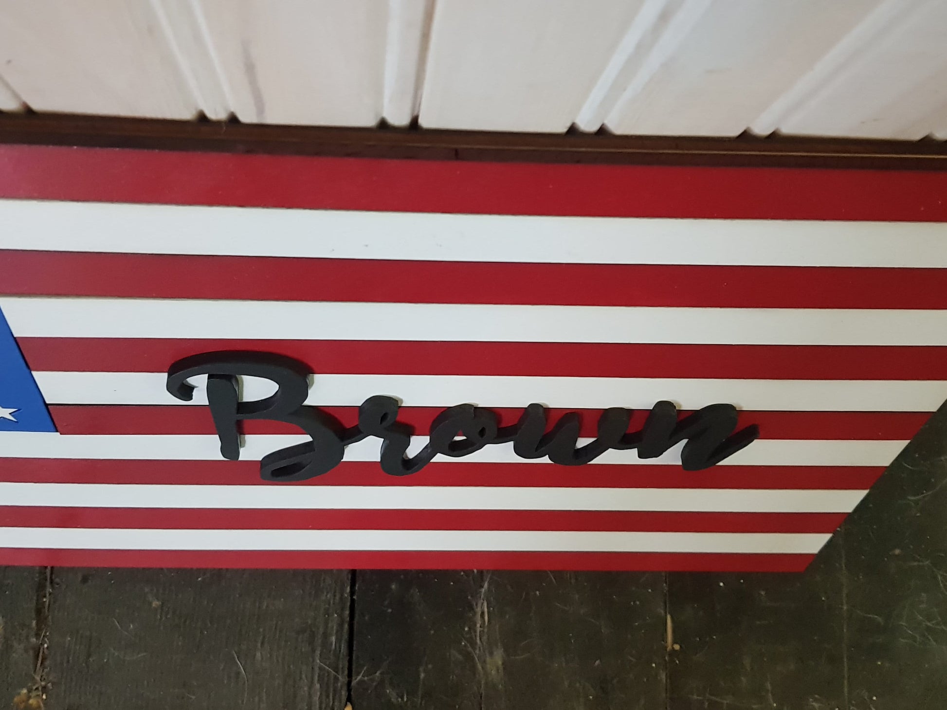 Personalized American Flag Family Name Last Name Wood Sign Proud to be an American Patriotic Stars and Stripes Independence Day Custom Laser