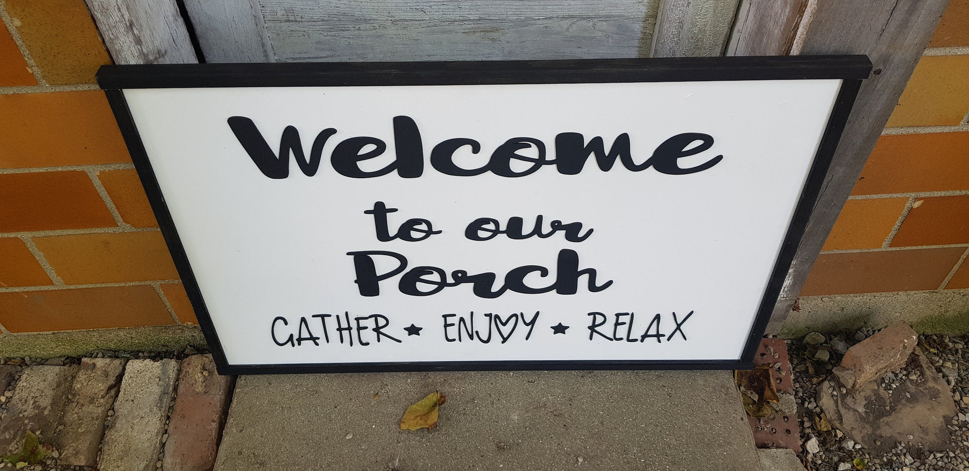 Welcome To Our Porch Large Porch Sign Gather Enjoy Relax Welcome Signage Neighbors Family Friends Rustic Country 3D Raised Handmade Hearts