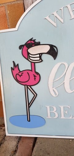 Beach House Sign Flamingo Entrance Sign Large Custom Sign Address Sign Welcome Sign Wood Laser Cut Out 3D Extra Large