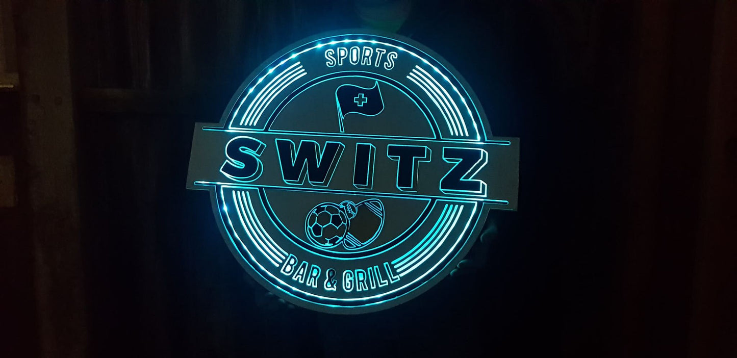 led lit custom wood sign. like a Neon light personalized to your logo or saying bar light