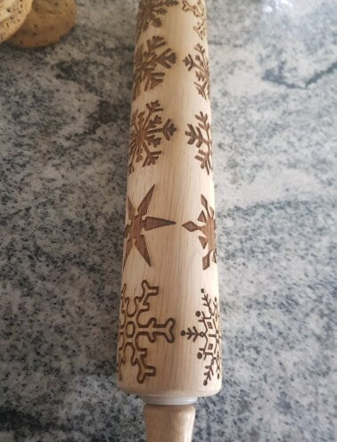 textured Snowflake Rolling Pin Winter Christmas Nature Gift Embossed Engraved Wooden Rolling Pin Cookie Stamp Laser pottery texture roller