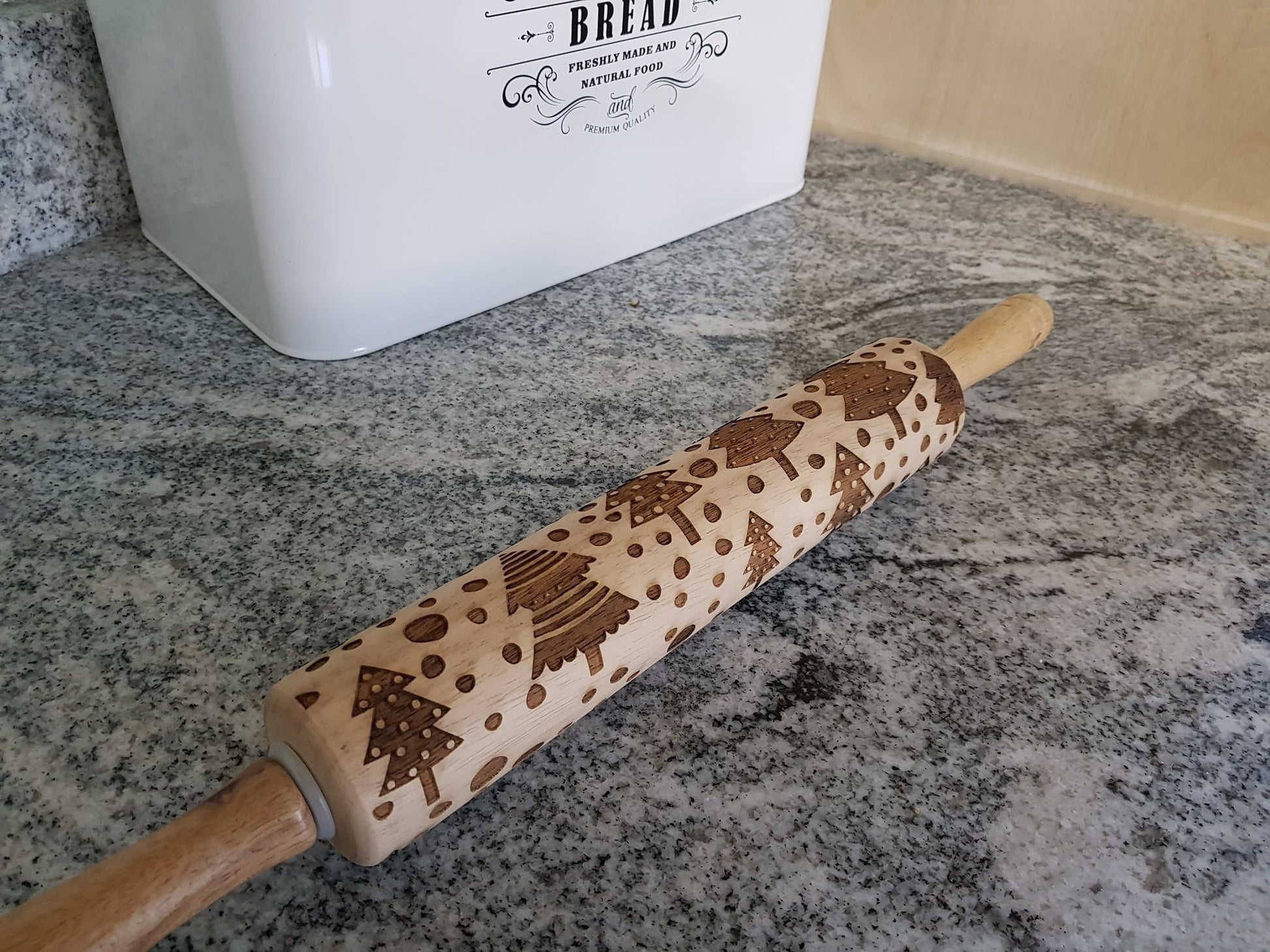 Christmas Tree, Winter, Rolling Pin, Embossed, Engraved, Wooden Rolling Pin, Cookie Stamp, Laser, Hardwood 10 inch, Design, Pottery, Nature