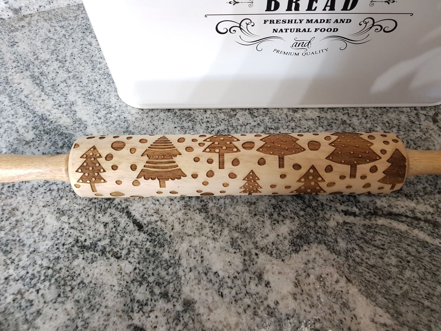 Christmas Tree, Winter, Rolling Pin, Embossed, Engraved, Wooden Rolling Pin, Cookie Stamp, Laser, Hardwood 10 inch, Design, Pottery, Nature