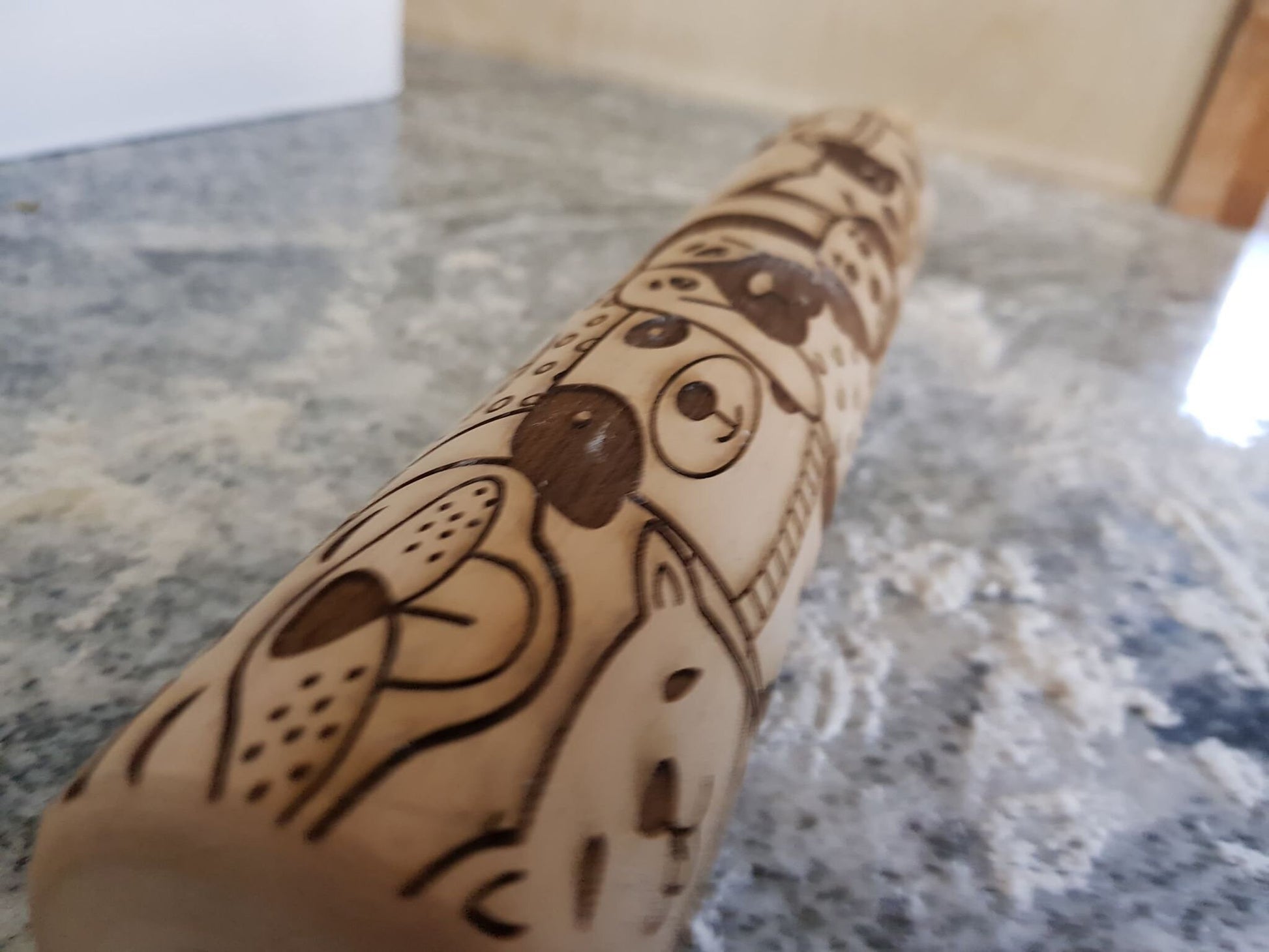 Dog, Puppies, Puppy Face, Texture, Embossed, Engraved, Wooden Rolling Pin, Cookie Stamp, Laser, Hardwood 10 inch, Pattern, pottery
