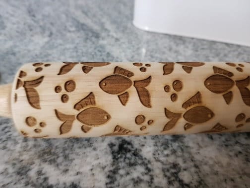 Fish, Gold Fish, Tropical, Texture, Embossed, Engraved, Wooden Rolling Pin, Cookie Stamp, Laser, Hardwood 10 inch, Pattern, pottery
