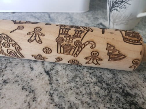 Gingerbread House, Man, Candy, Trees, Candy Cane, Rolling Pin, Embossed, Engraved, Wooden Rolling Pin, Cookie Stamp, Laser, pottery texture