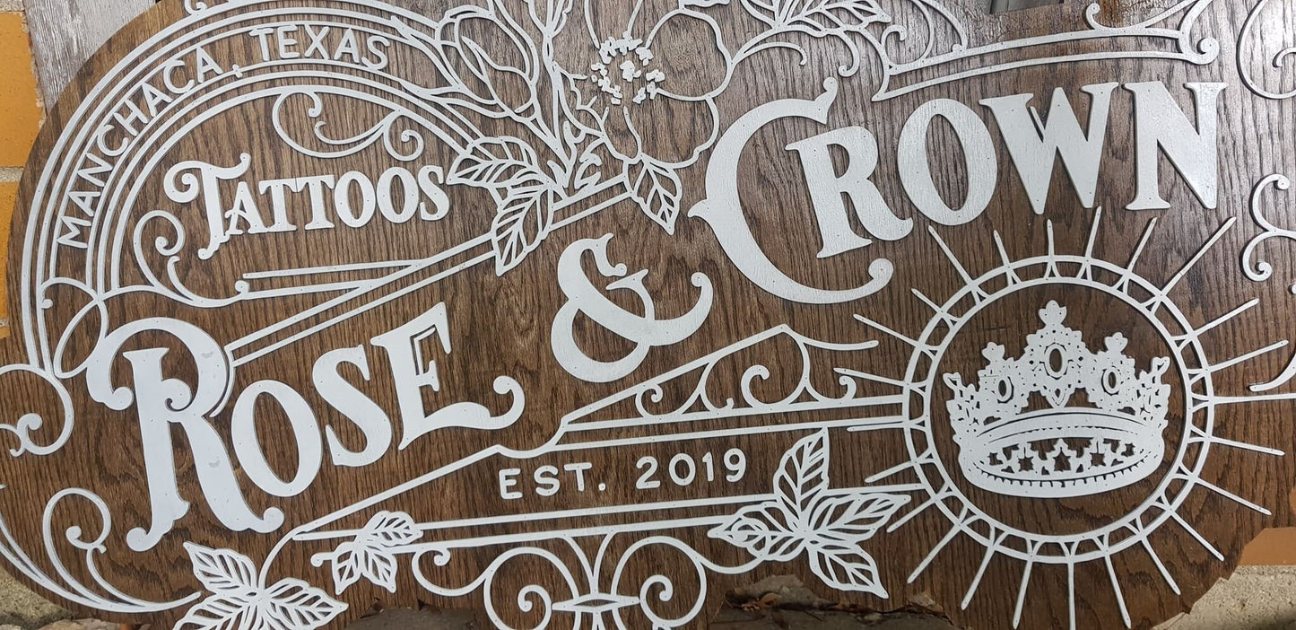 Large Custom wood Tattoo Business Sign, Small Business, We Use Your Actual Graphic, Business Logo, Wood, Laser Cut Out, 3D, Extra Large