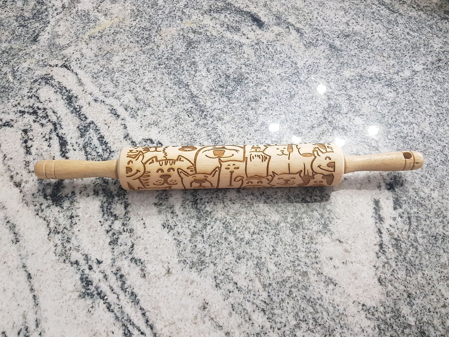 Dog, Cat, Puppy, Kitten, Pets, Texture, Rolling Pin, Embossed, Engraved, Wood, Cookie Stamp, Laser, Hardwood 10 inch, Design, Pottery