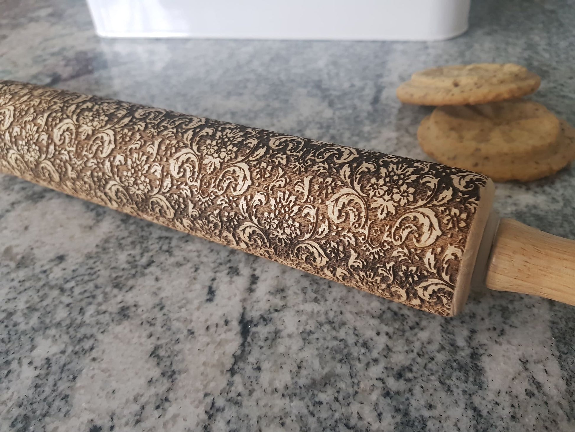 Flourish, Texture, Embossed, Engraved, Wooden Rolling Pin, Cookie