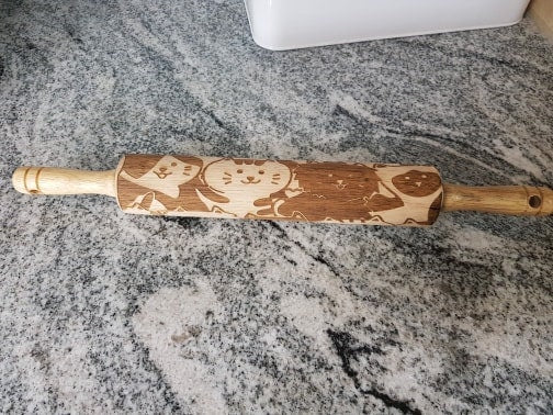 Cat, Kitten, Kitty, Chubby Cat, Texture, Embossed, Engraved, Wooden Rolling Pin, Cookie Stamp, Laser, Hardwood 10 inch, pottery