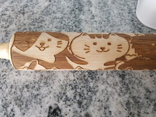 Cat, Kitten, Kitty, Chubby Cat, Texture, Embossed, Engraved, Wooden Rolling Pin, Cookie Stamp, Laser, Hardwood 10 inch, pottery