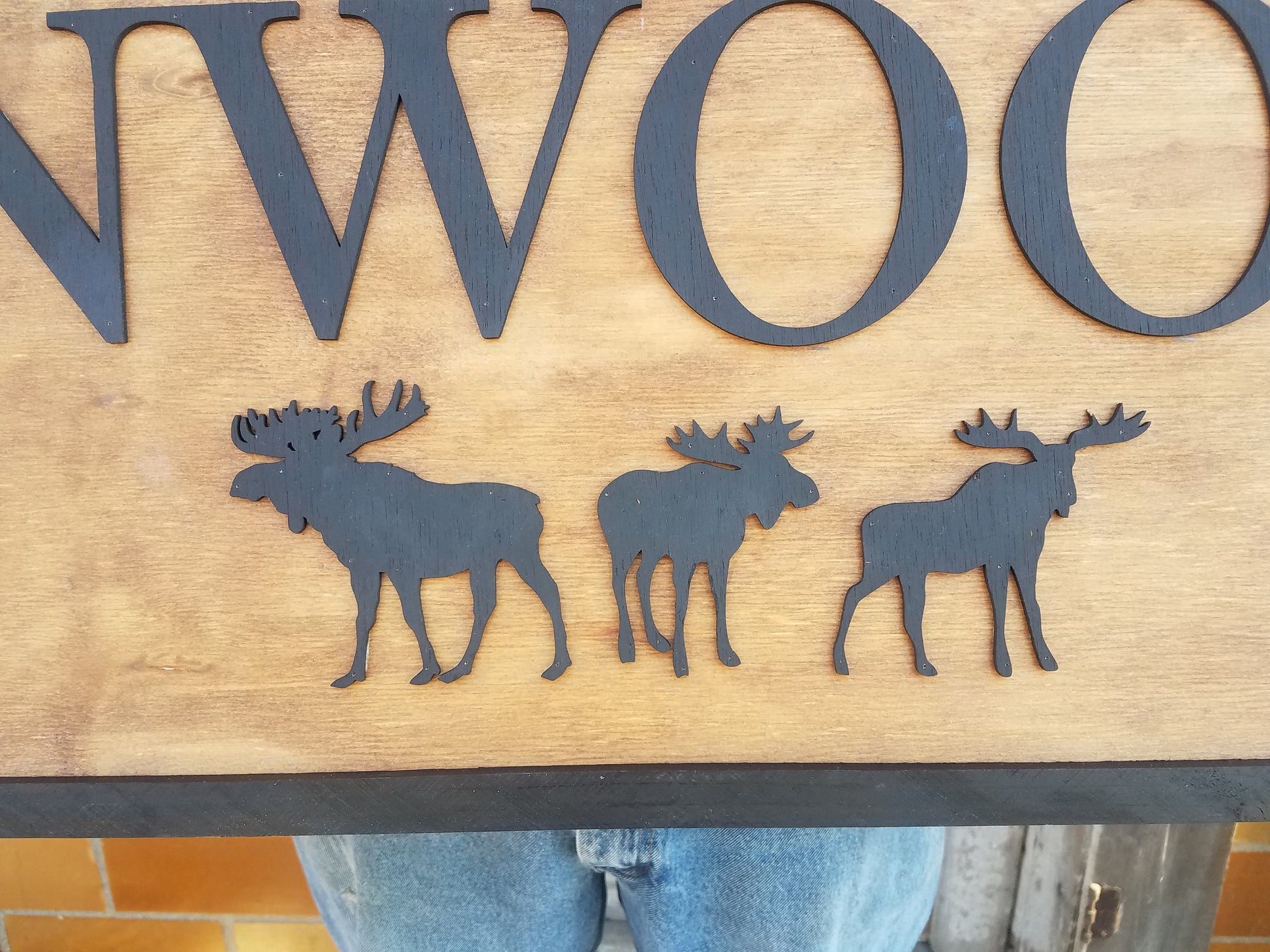 handmade wood long sign , Moose, Over-sized Rustic Business Logo, Wood, Laser Cut Out, 3D, Extra Large, Sign Footstepsinthepast