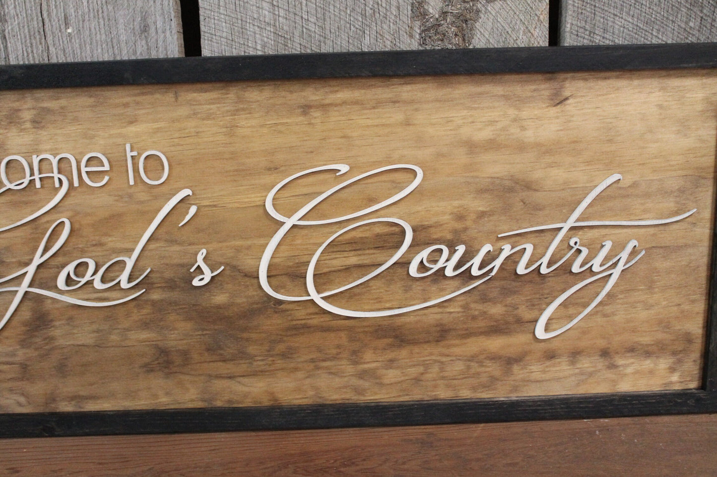 God's Country Entrance Sign Welcome Sign 3D Raised Entrance Sign Text Large Framed Sign Rustic Primitive Barn Wood Country