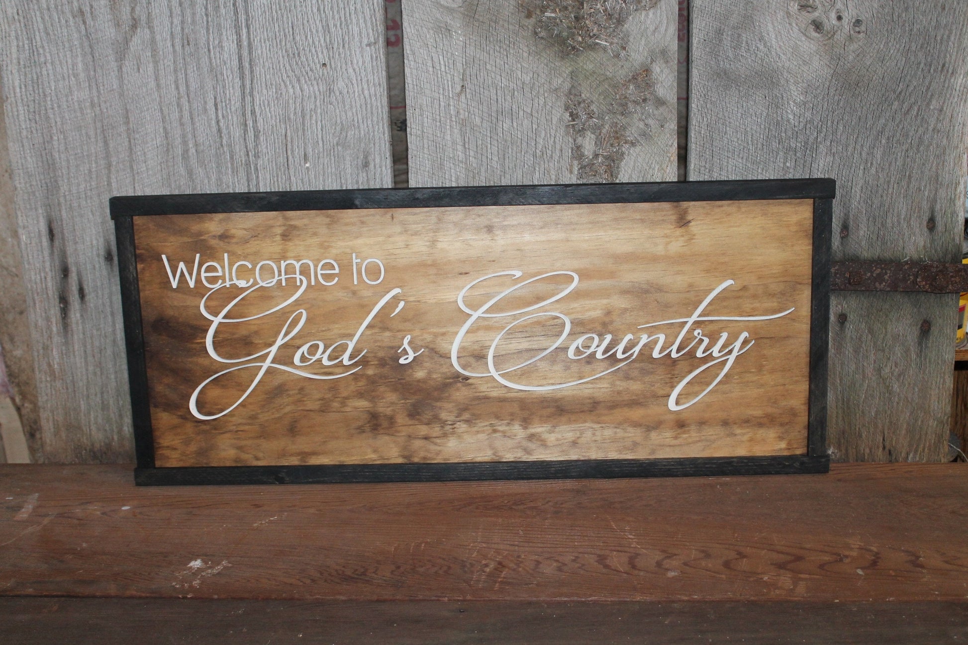 God's Country Entrance Sign Welcome Sign 3D Raised Entrance Sign Text Large Framed Sign Rustic Primitive Barn Wood Country