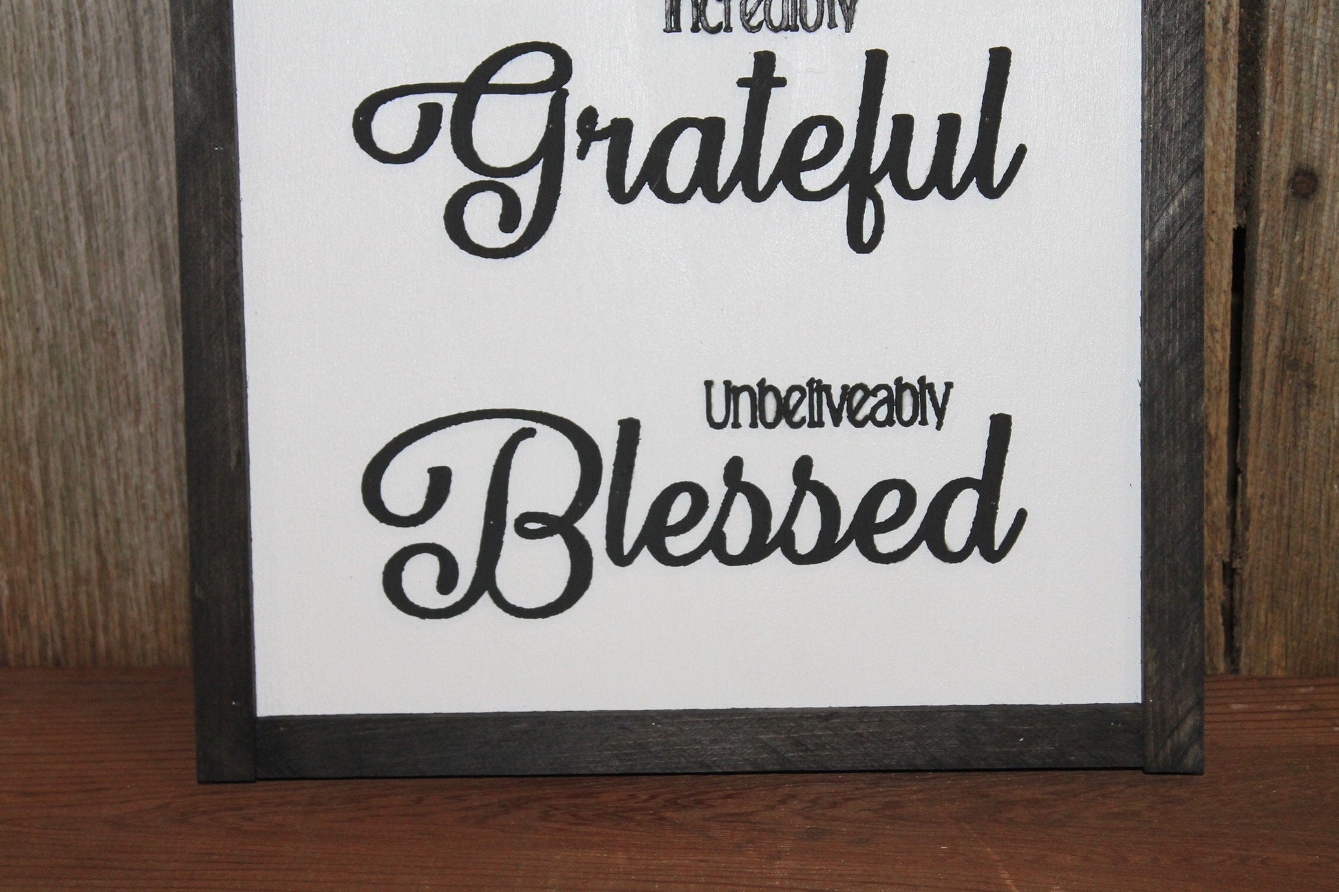 Thankful Grateful Blessed Sign 3D Raised Text Large Wood Framed Black and White Primitive Wall Decor Thanksgiving