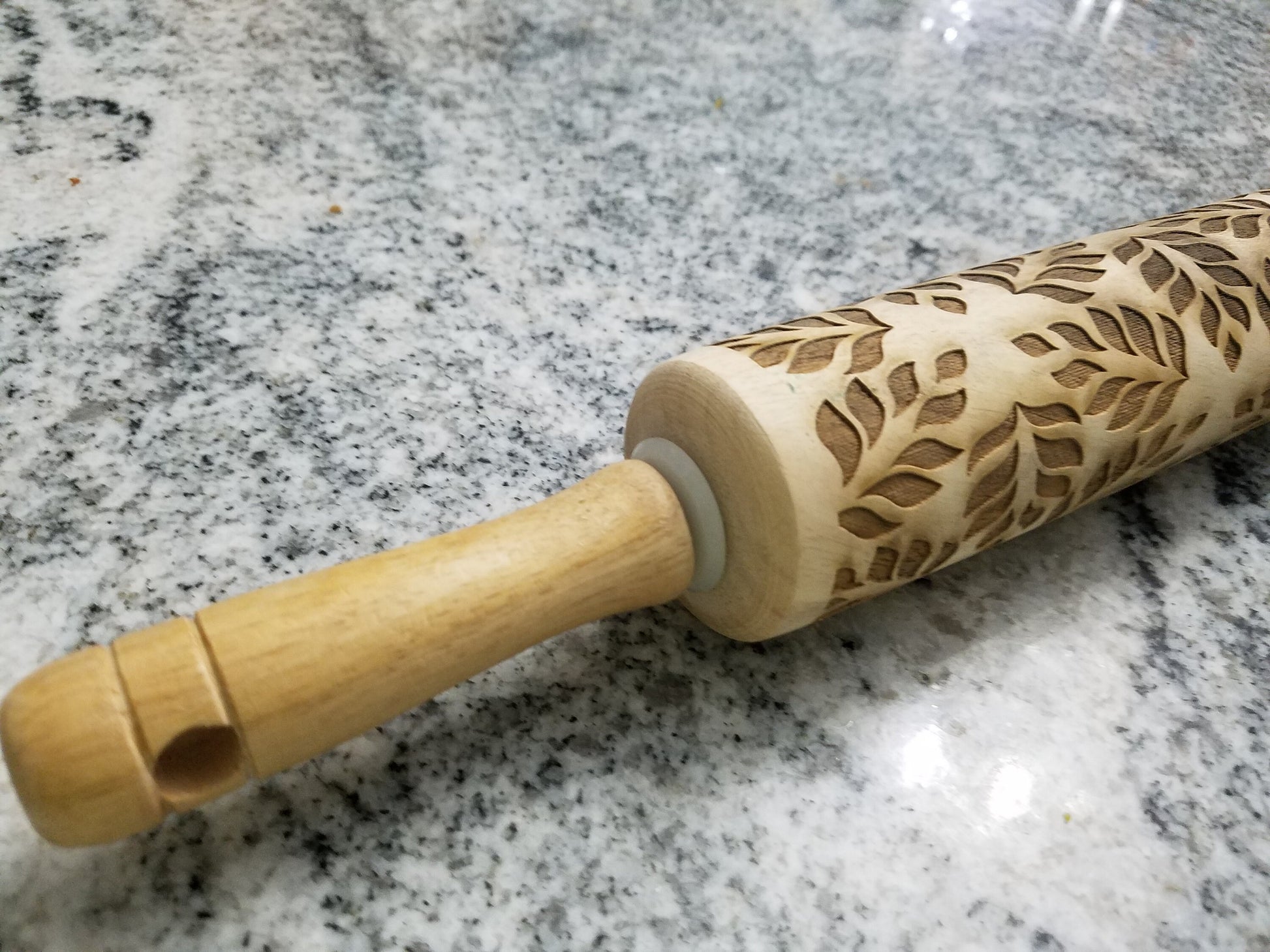 Leaf, Leaves, Floral Pattern, Geometric, 10 Inch Rolling Pin, Pie Crust, Texture, Embossed, Engraved, Wood, Cookie Stamp, Wooden, pottery