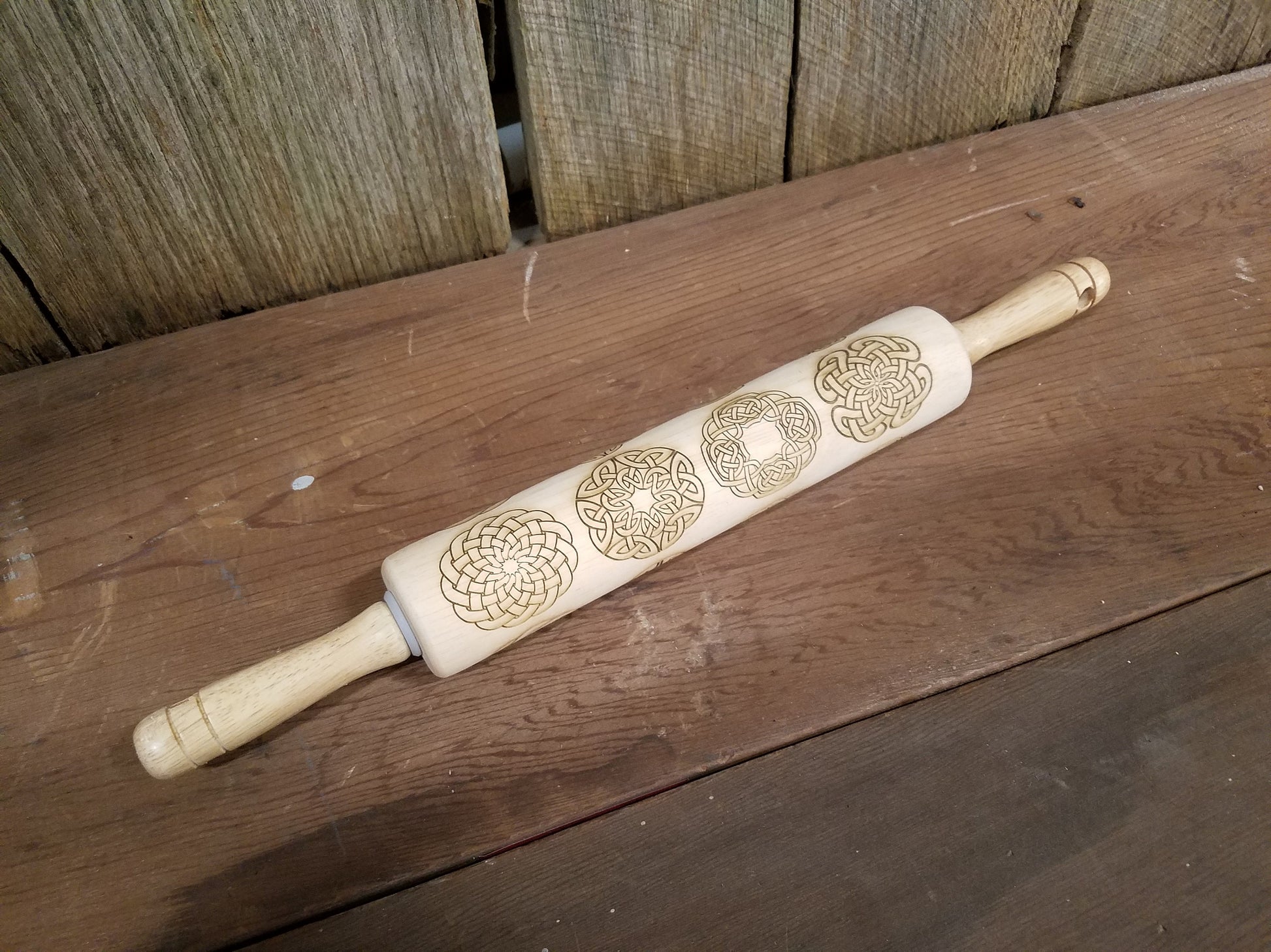 Celtic Knot, Tribal, Knot Work, Geometric, Irish, Texture, 10 Inch Rolling Pin, Gift, Embossed, Engraved, Wood, Cookie Stamp, pottery